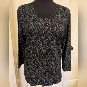 Fresh Produce Black and Blue Leaf Pattern 3/4 Sleeve Ribbed Tee